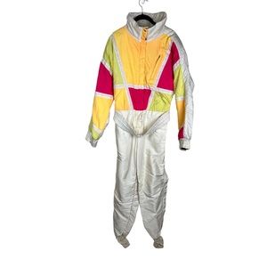 80s Vintage Ski Suit / Snowsuit Neon Orange and Pink